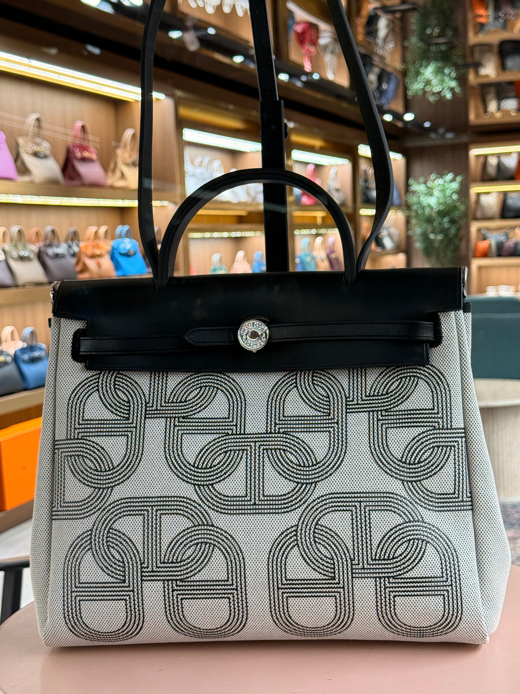 Hermes | Herbag Zip (31) – Canvas – White/Black – Silver Hardware