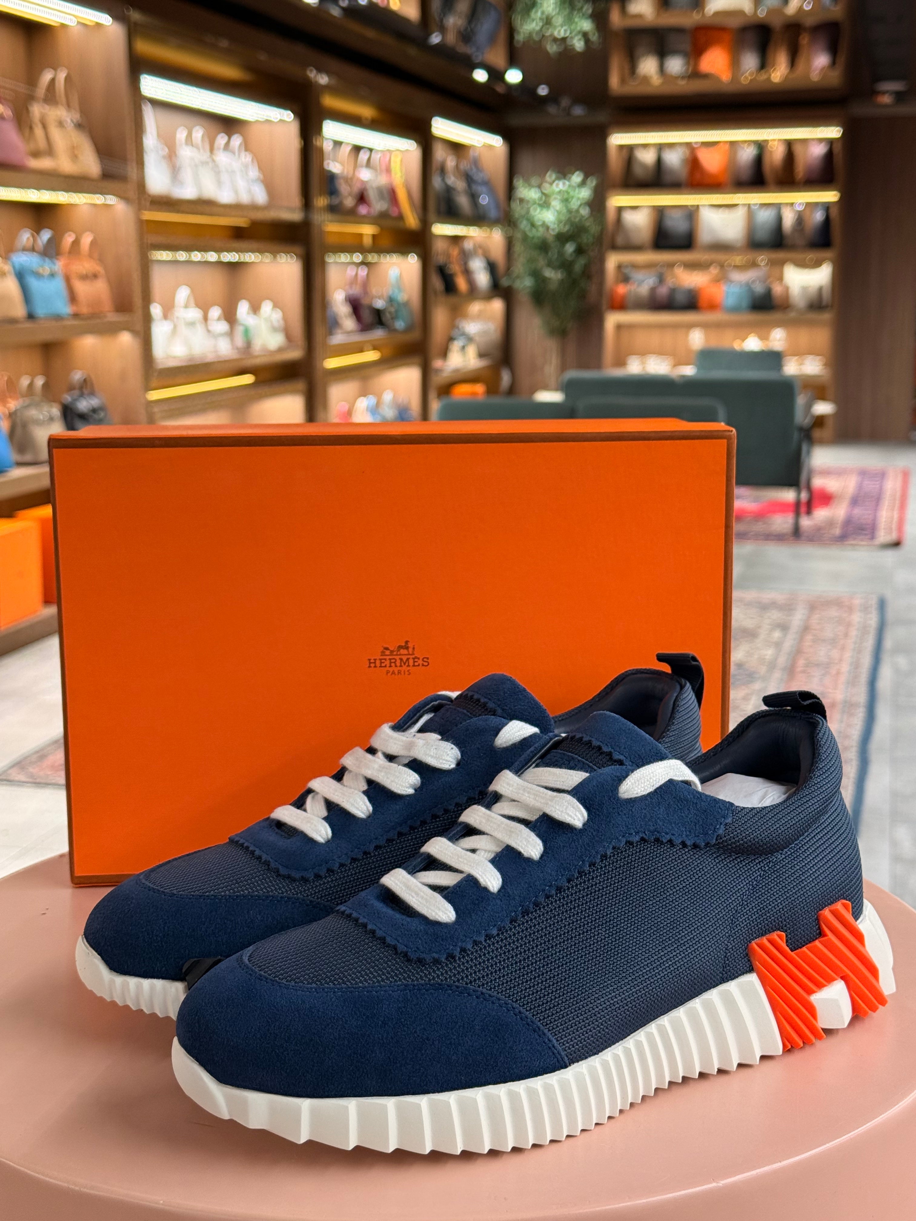 Hermes | Bouncing-Sneaker – Suede and Mesh – Navy Blue – White Hardware