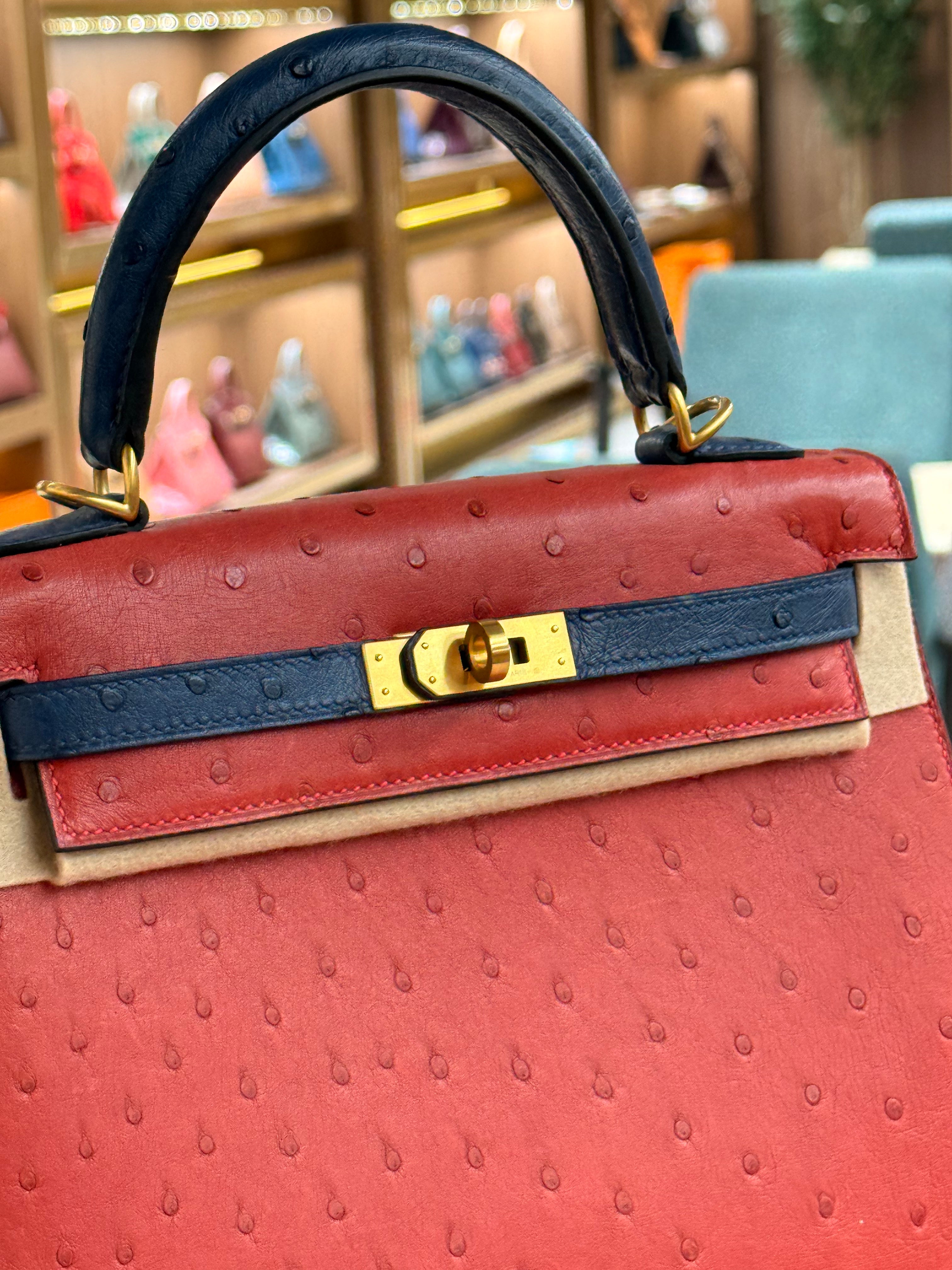 Hermes | Kelly (25) – Ostrich – Red – Gold Hardware