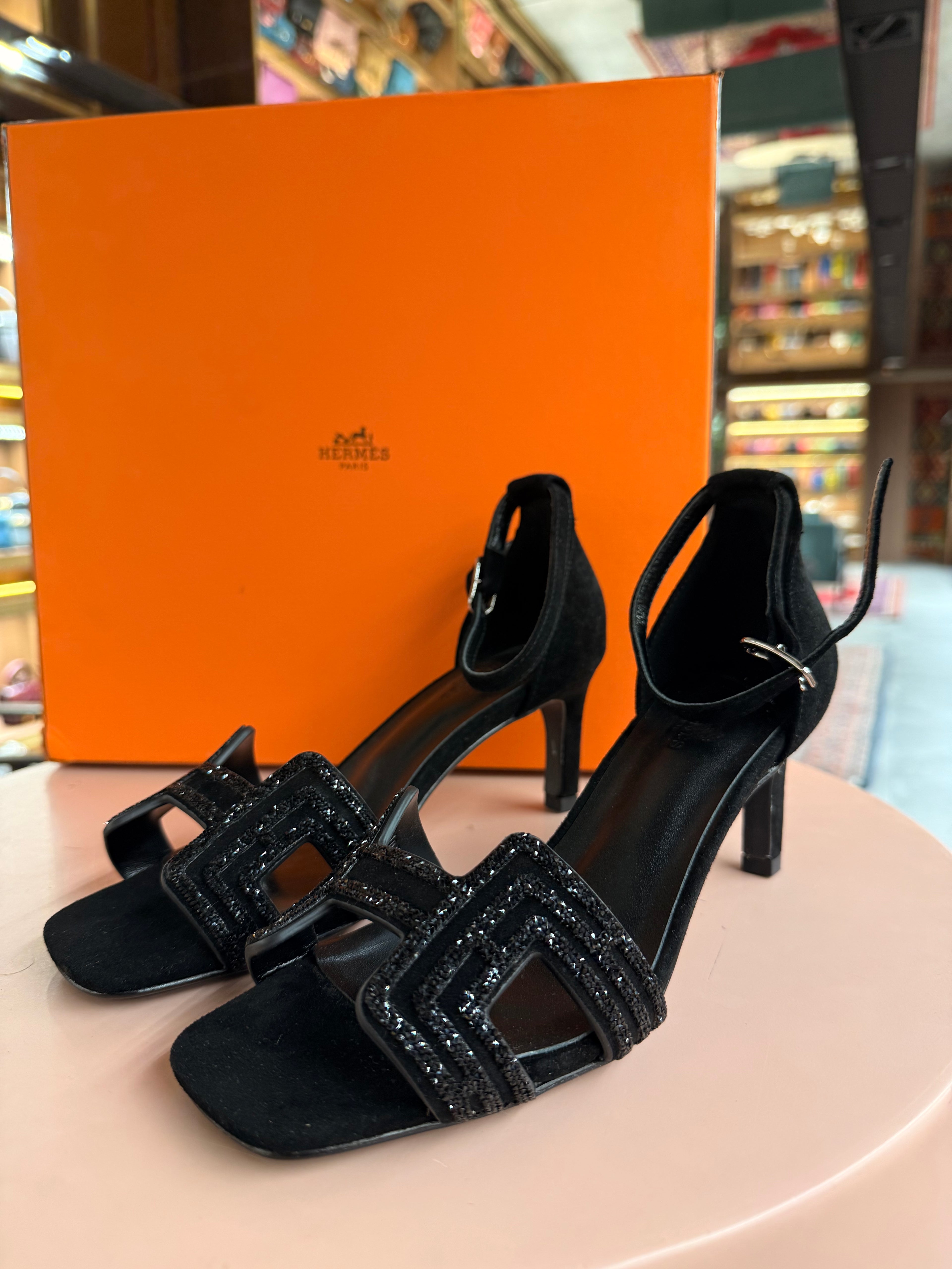 Hermes | Ella-105-Sandal – Suede – Black – Silver Hardware