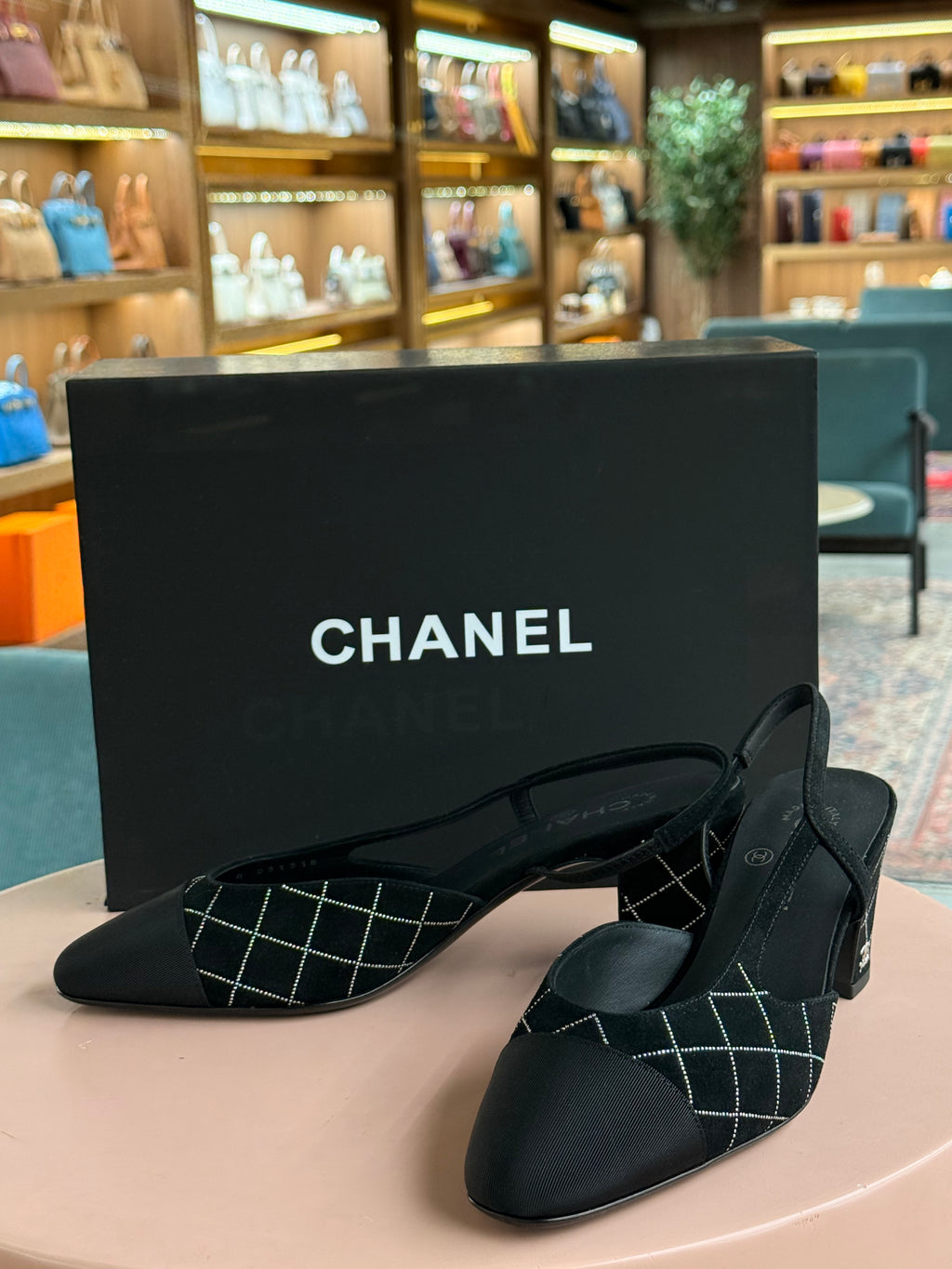 Chanel | Slingback Heels – Fabric – Black – Silver Hardware