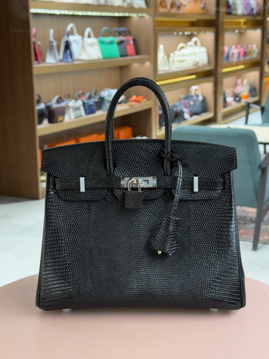 Hermes | Birkin (25) – Lizard – Black – Palladium Hardware