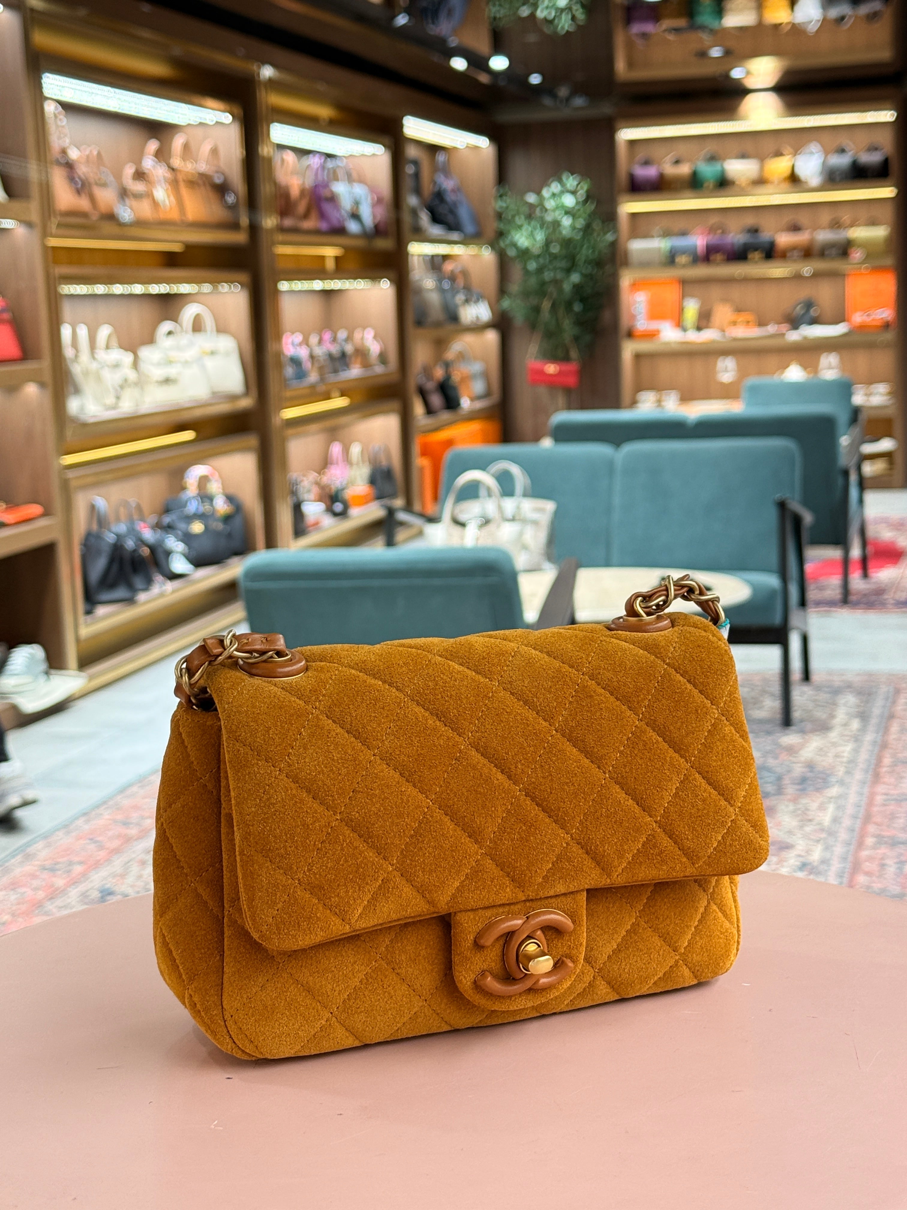 Chanel | Classic Flap Bag – Suede – Mustard – Gold Hardware