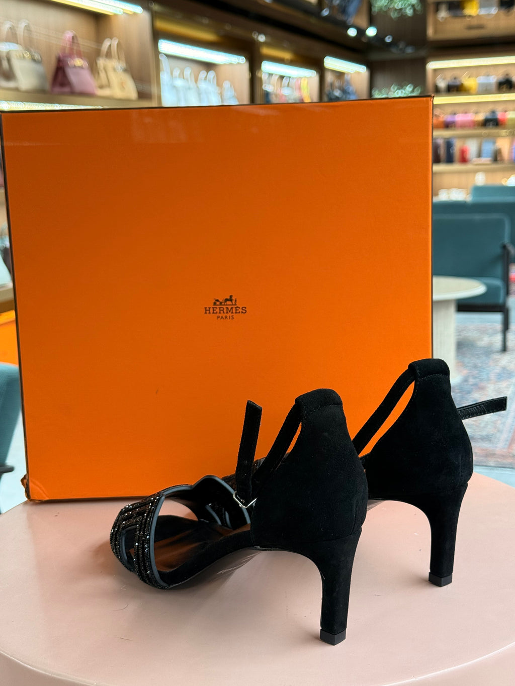Hermes | Ella-105-Sandal – Suede – Black – Silver Hardware