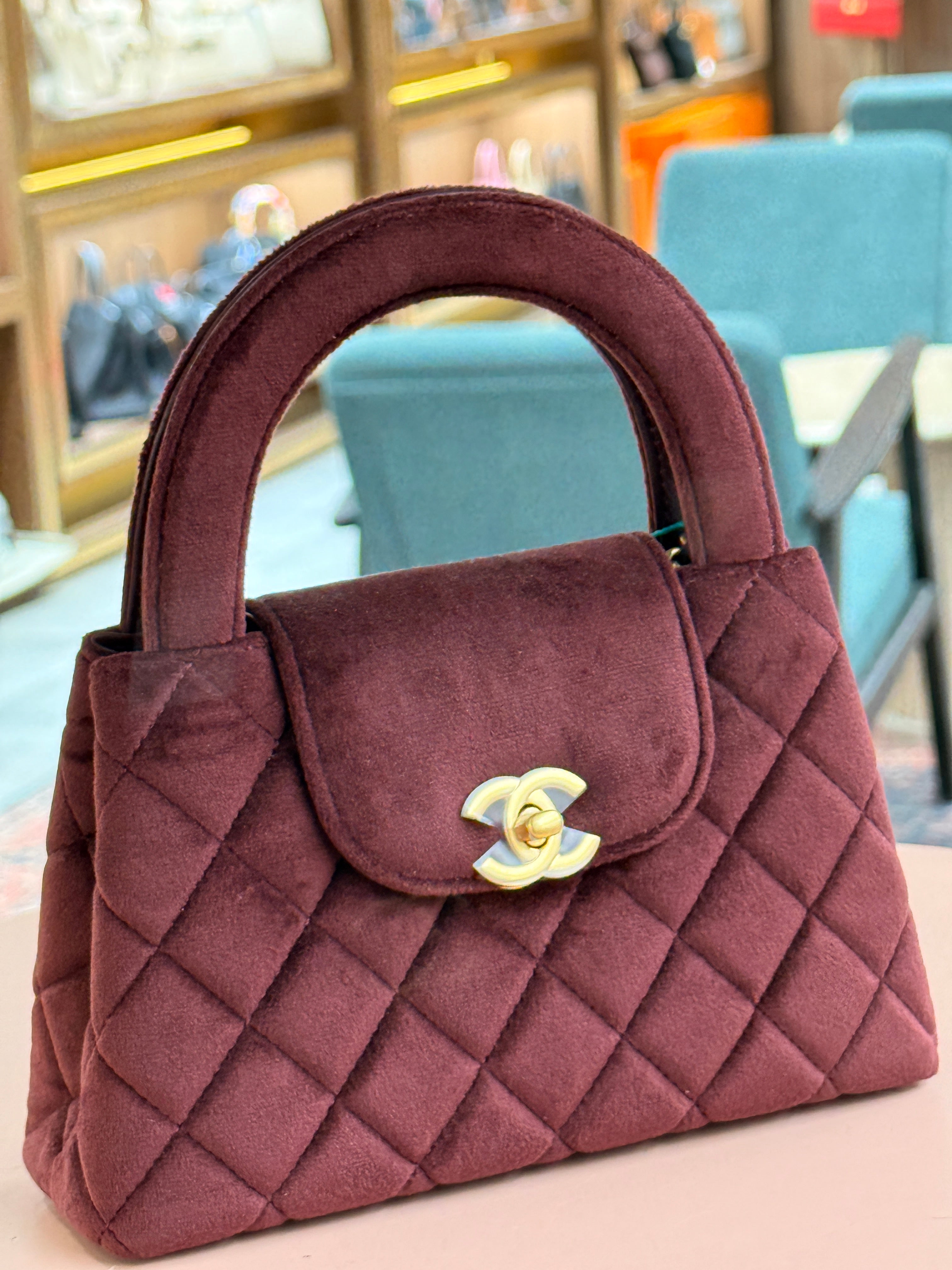 Chanel | Coco Handle Bag – Suede – Burgundy – Gold Hardware