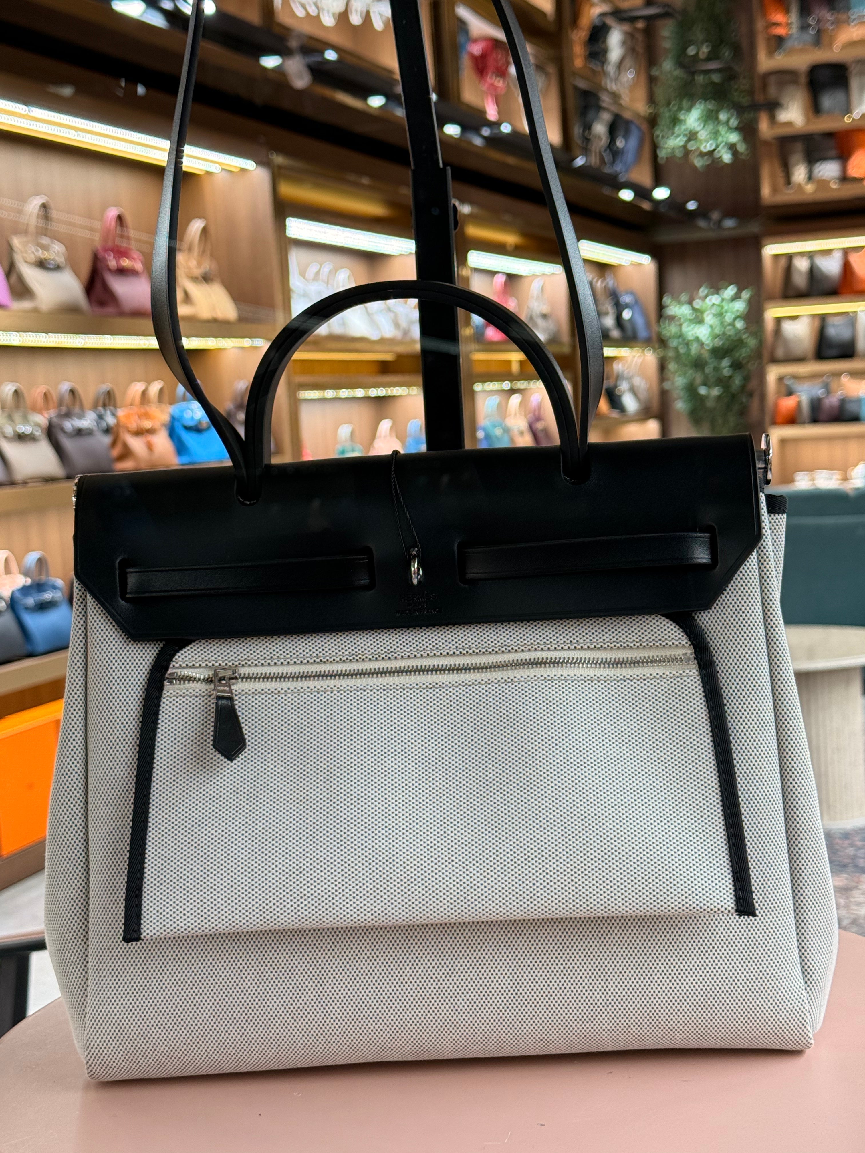 Hermes | Herbag Zip (31) – Canvas – White/Black – Silver Hardware