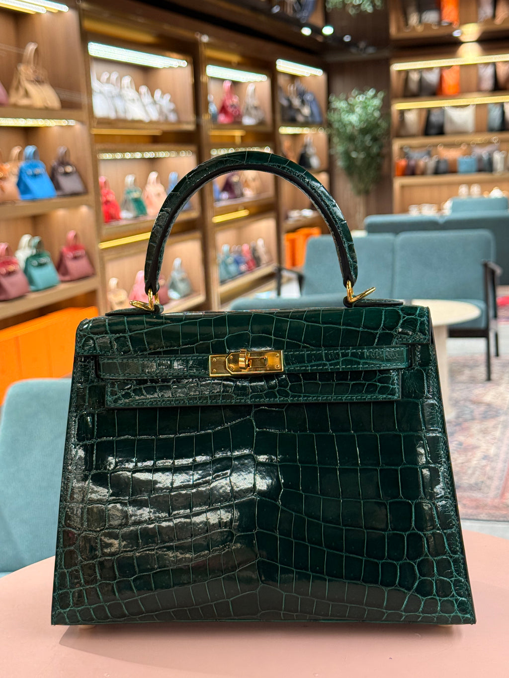 Hermes | Kelly (25) – Crocodile – Green – Gold Hardware