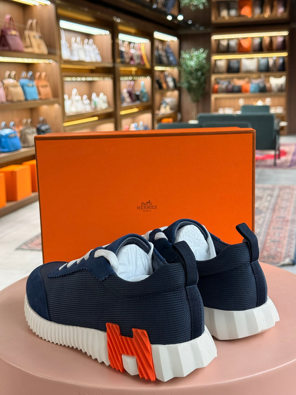 Hermes | Bouncing-Sneaker – Suede and Mesh – Navy Blue – White Hardware