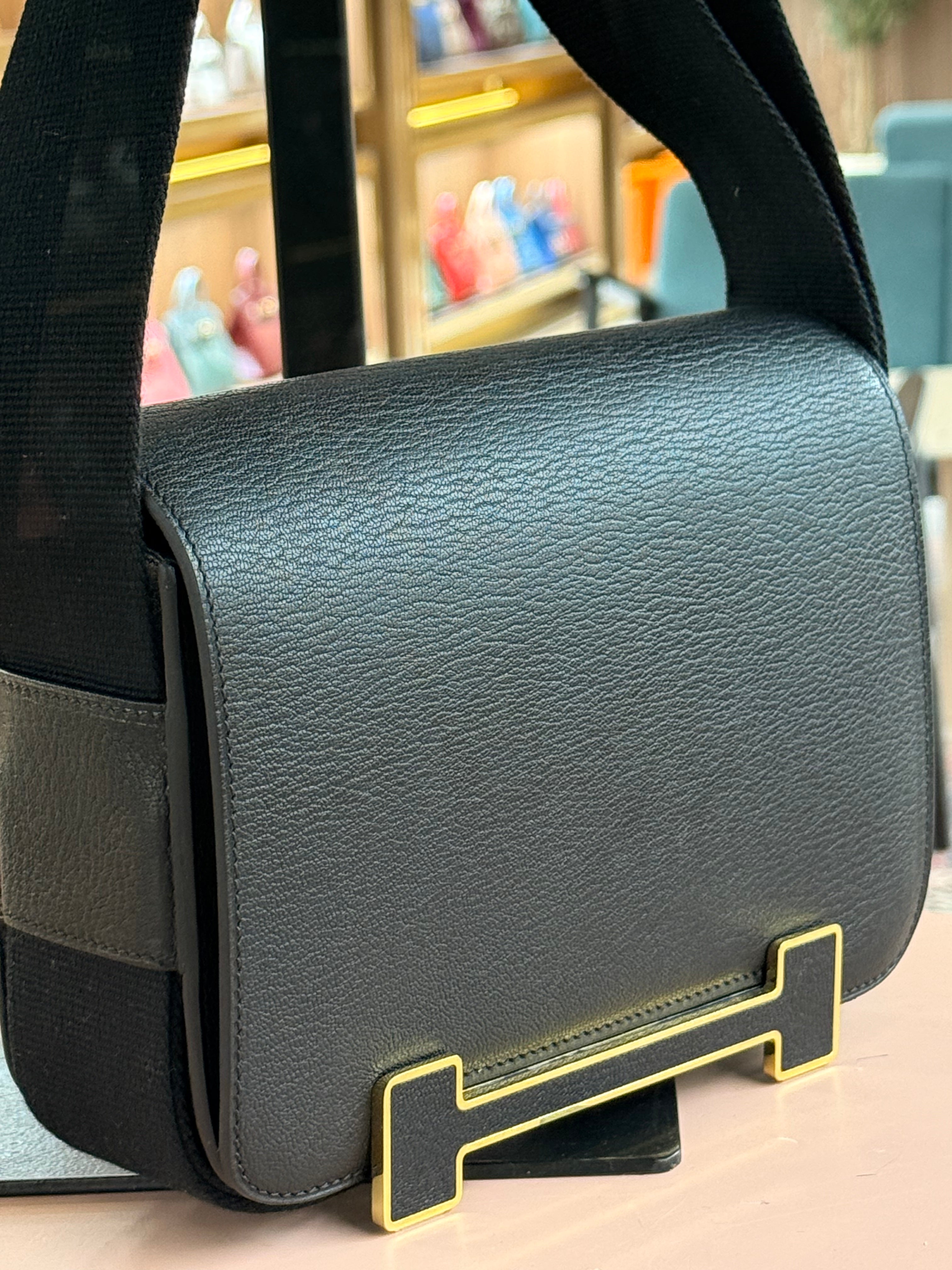Hermes | Herbag Geta – Leather – Black – Gold Hardware