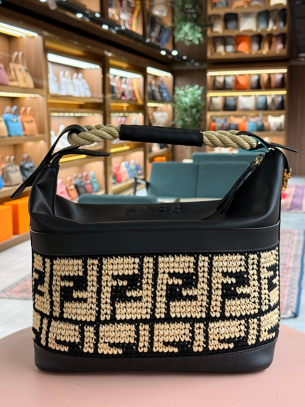 Fendi | Raffia (19) – Canvas – Black/Beige – Gold Hardware