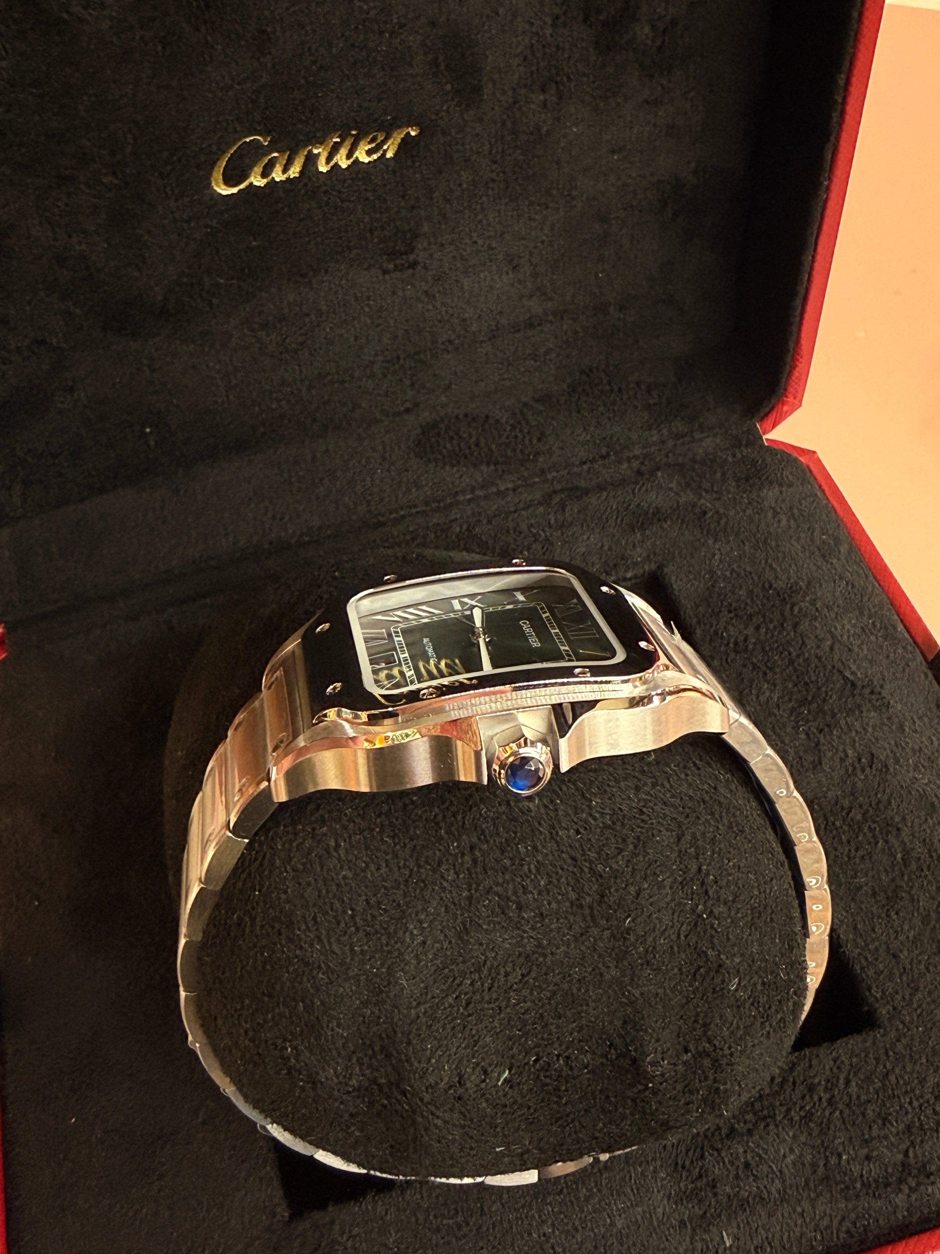Cartier | Santos Man Watch – Stainless Steel – Green – Silver Hardware
