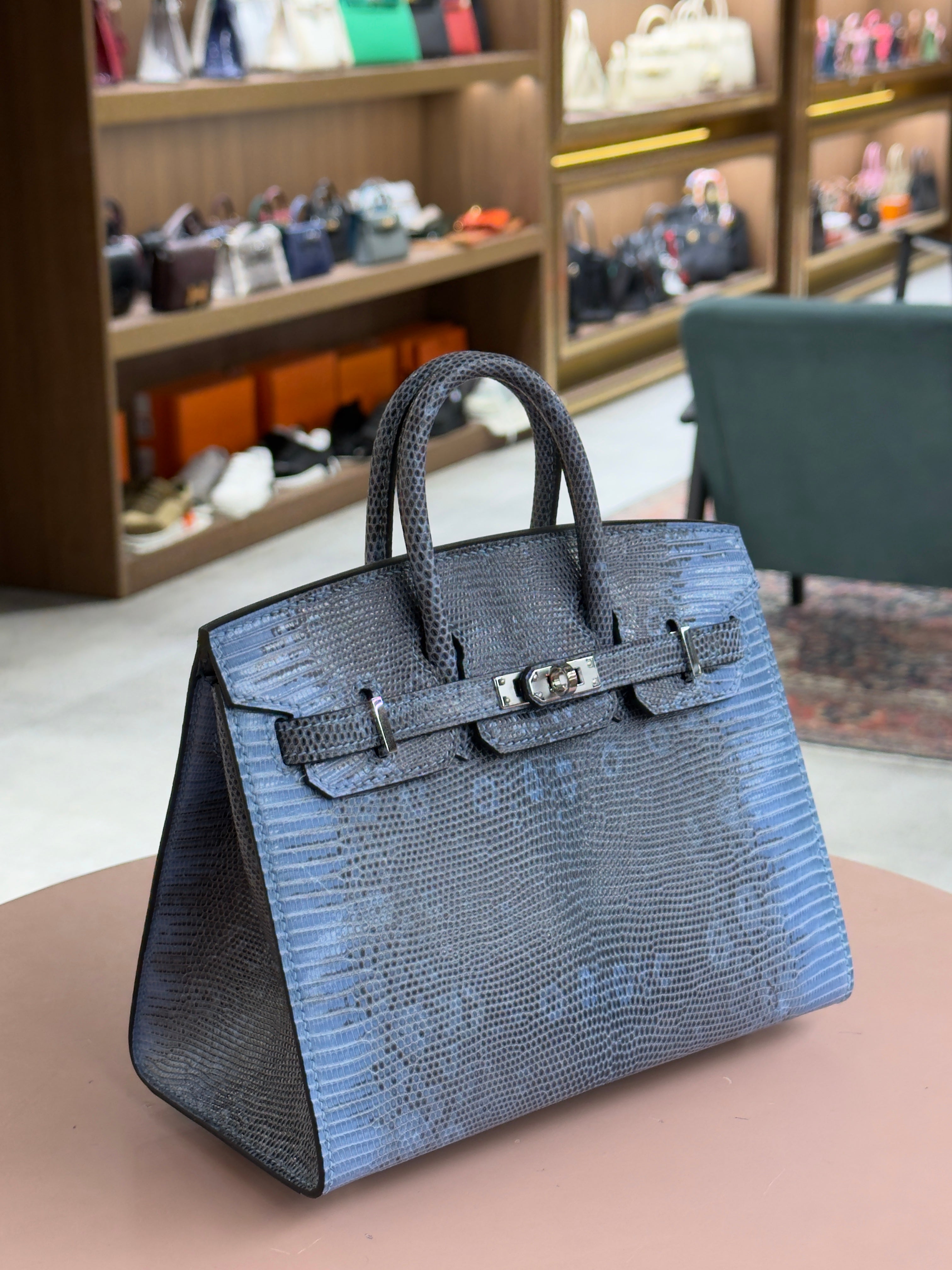 Hermes | Birkin (20) – Lizard – Blue – Palladium Hardware