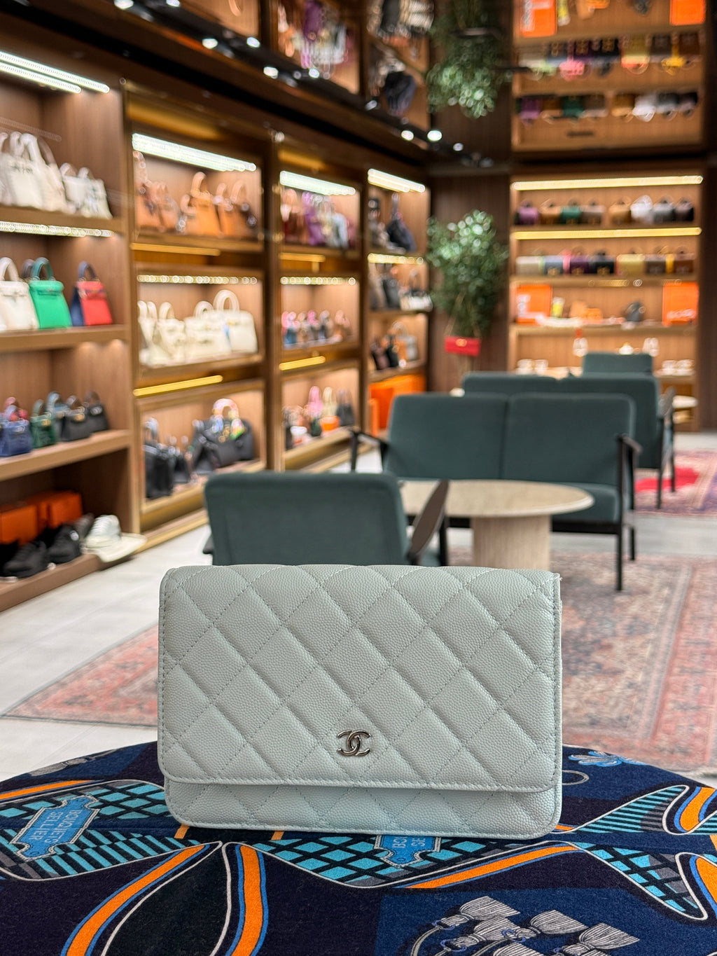 Chanel | Wallet on Chain (20) – Caviar – Light Blue – Silver Hardware