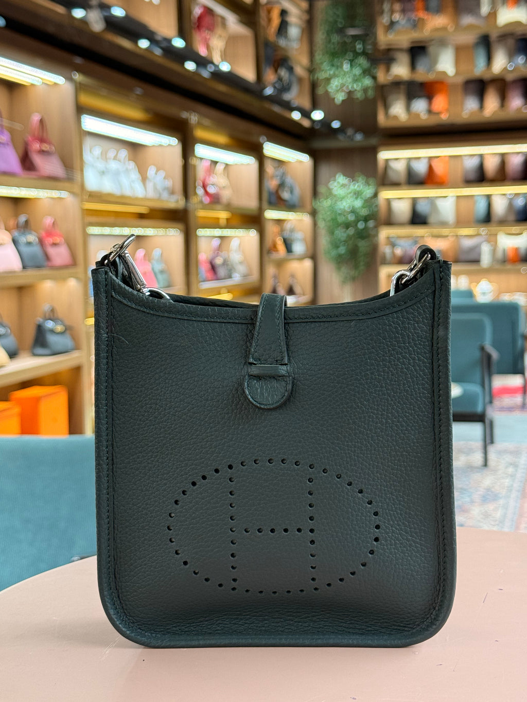 Hermes | Evelyne (Small) – Clemence – Vert Cypress – Palladium Hardware