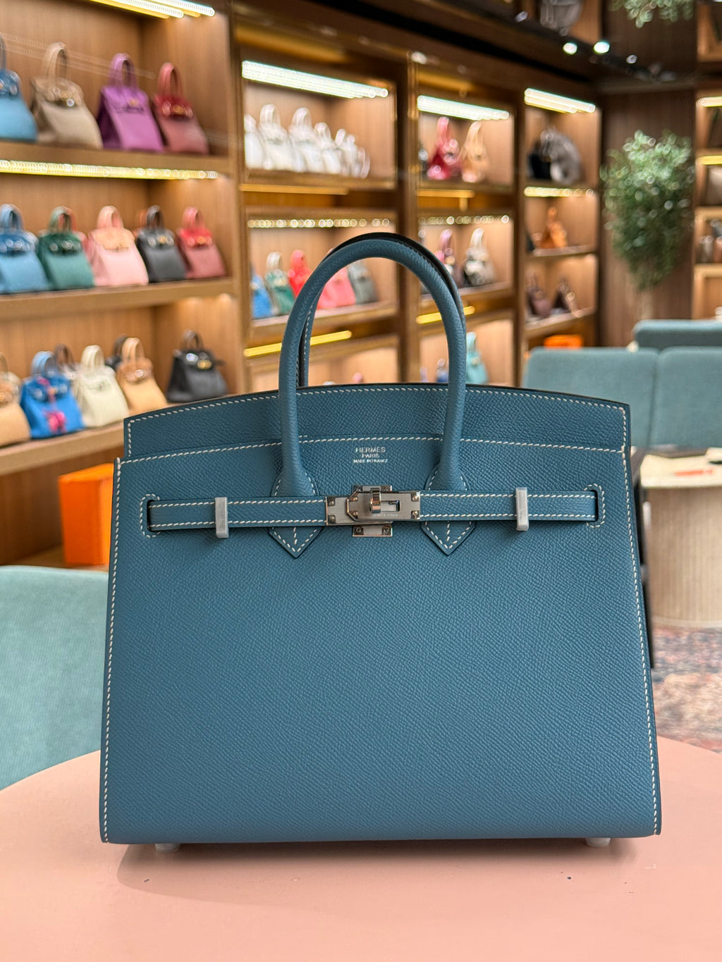 Hermes | Kelly (25) – Epsom – Bleu Brume – Palladium Hardware