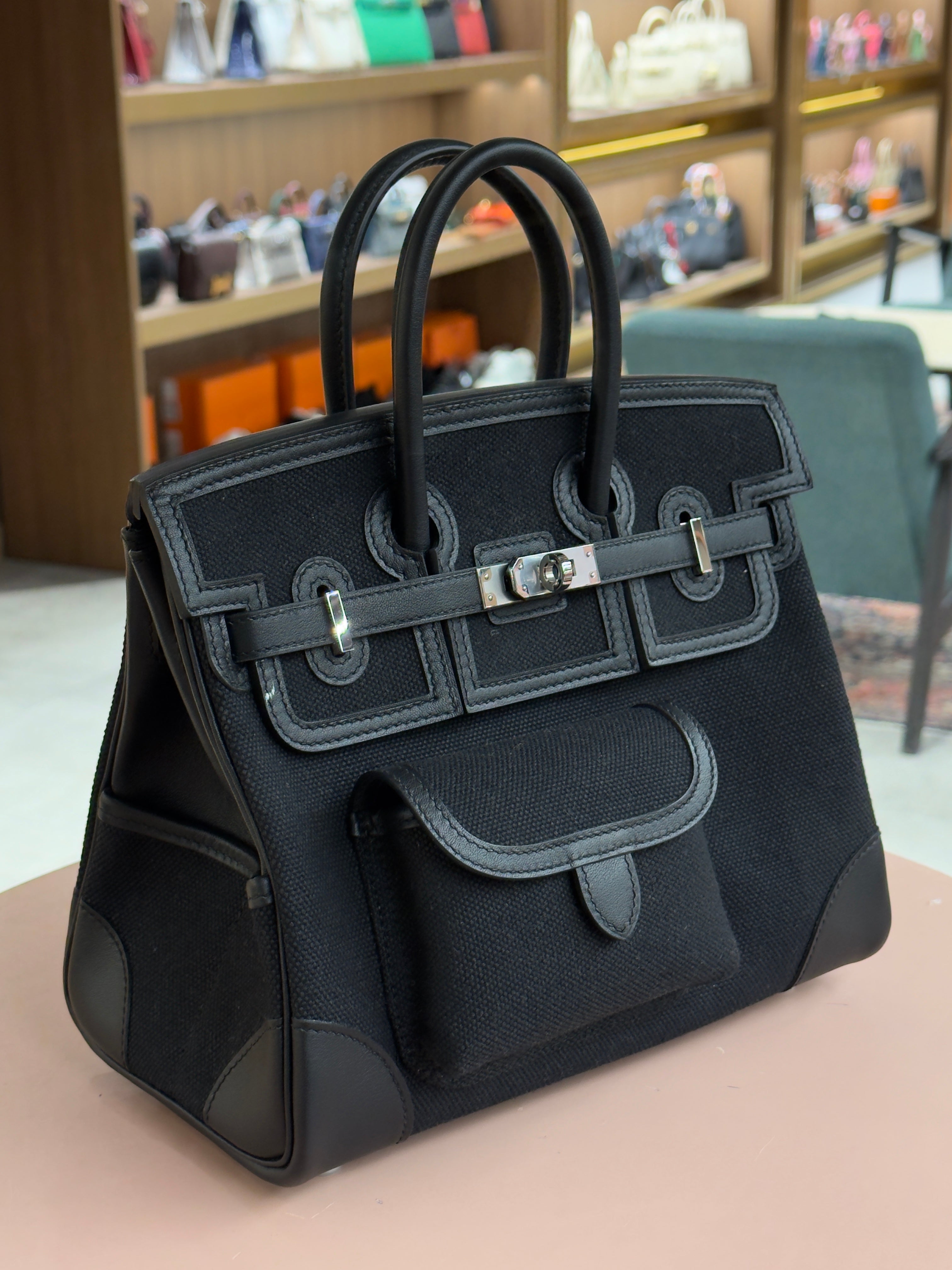 Hermes | Birkin (25) – Canvas – Black – Palladium Hardware