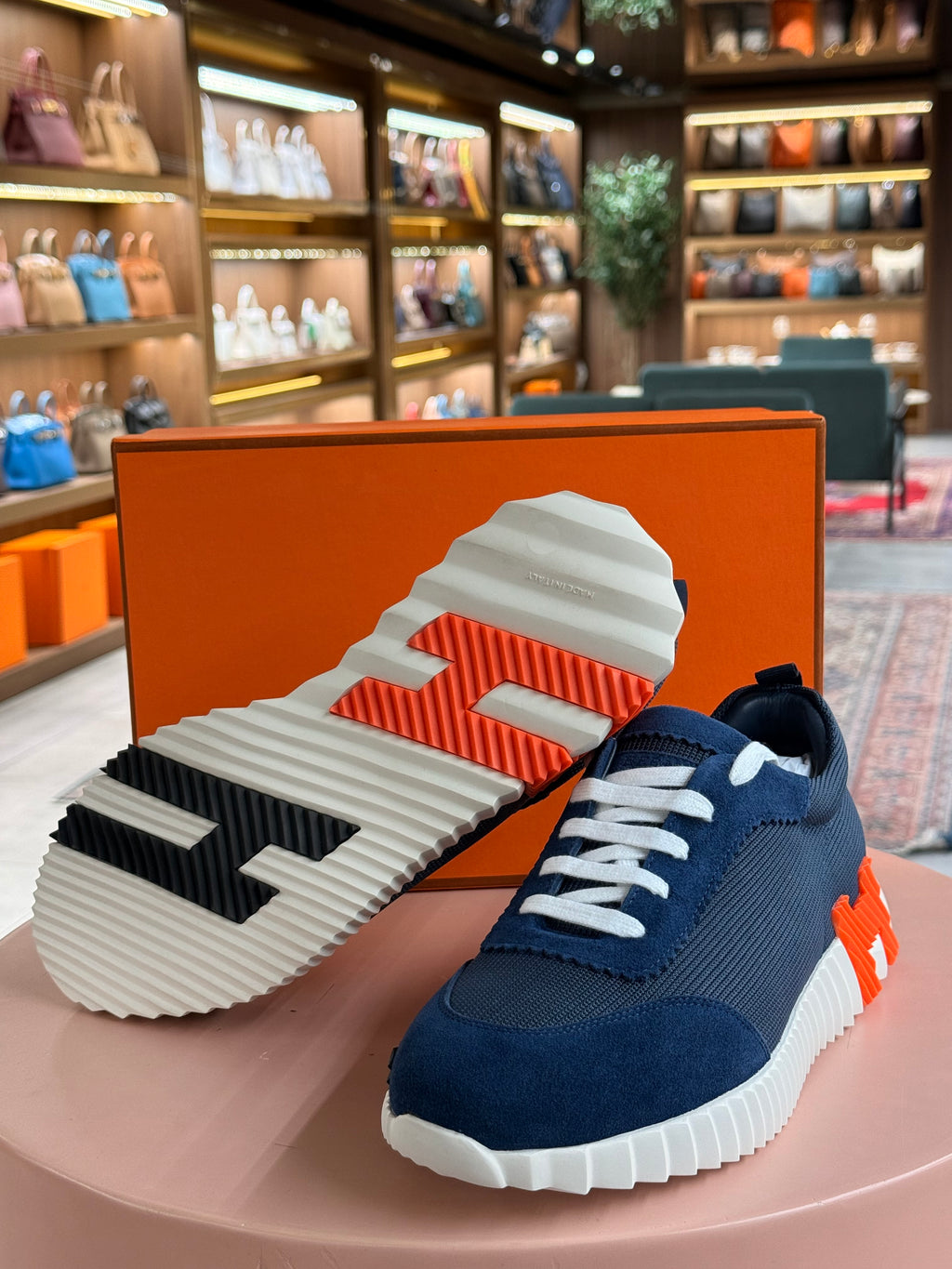 Hermes | Bouncing-Sneaker – Suede and Mesh – Navy Blue – White Hardware