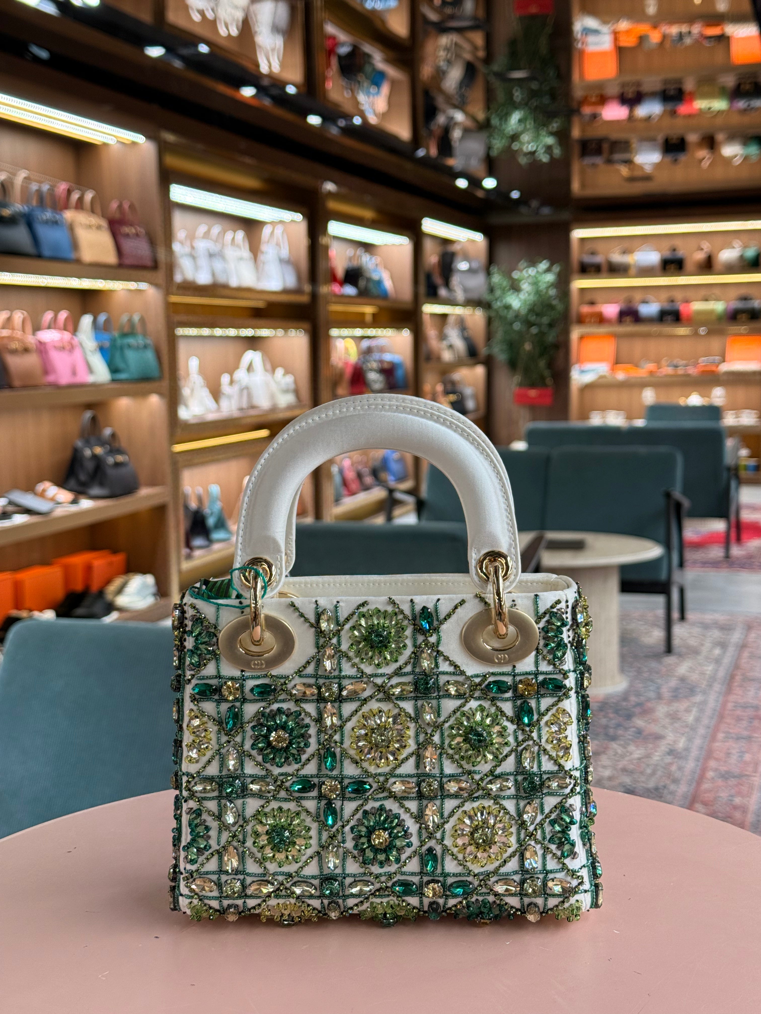 Dior | Lady Dior – Patent Leather – White/Green – Gold Hardware