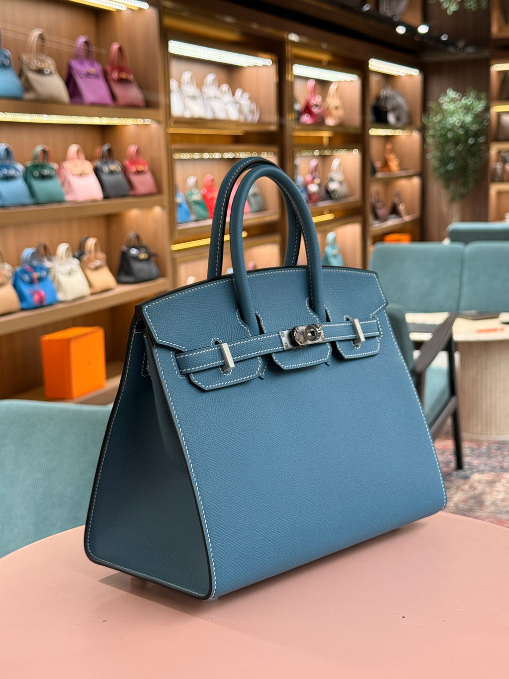 Hermes | Kelly (25) – Epsom – Bleu Brume – Palladium Hardware