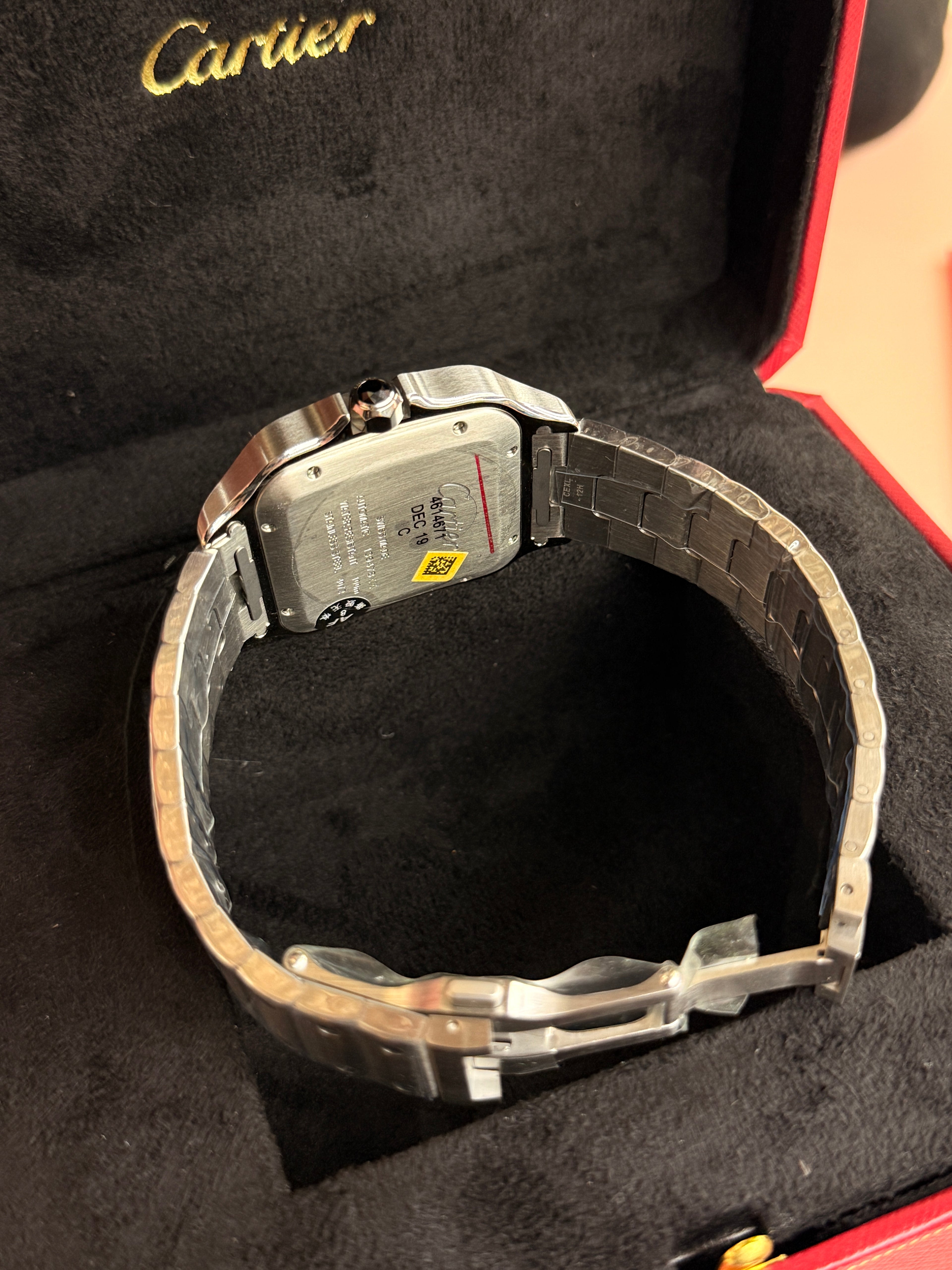 Cartier | Santos Man Watch – Stainless Steel – Black – Silver Hardware