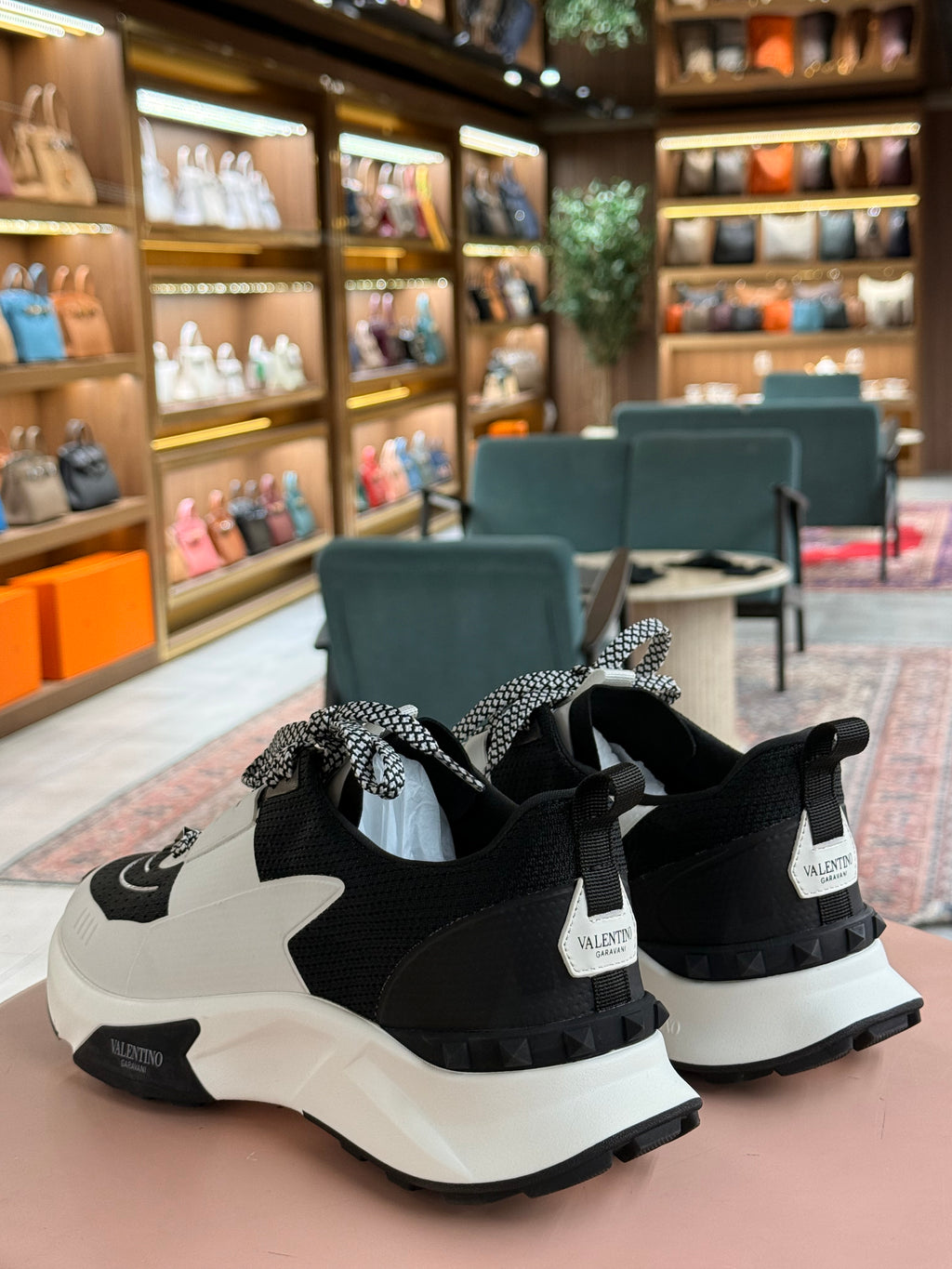 Valentino | True Act Low Top Sneaker – Mesh and Leather – Black/White – Silver Hardware
