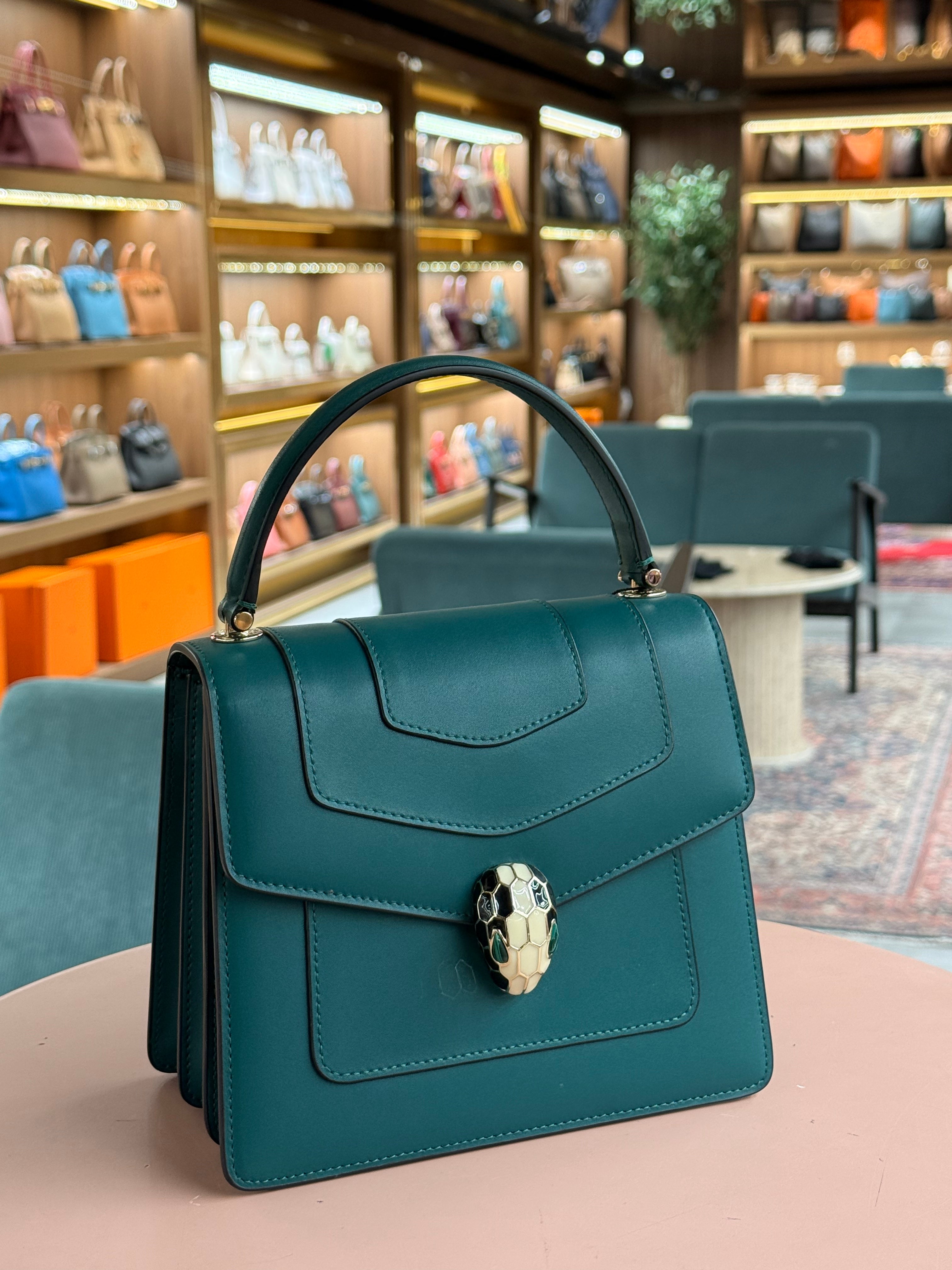 Bulgari | Serpenti Forever Top Handle (19) – Leather – Teal – Gold Hardware