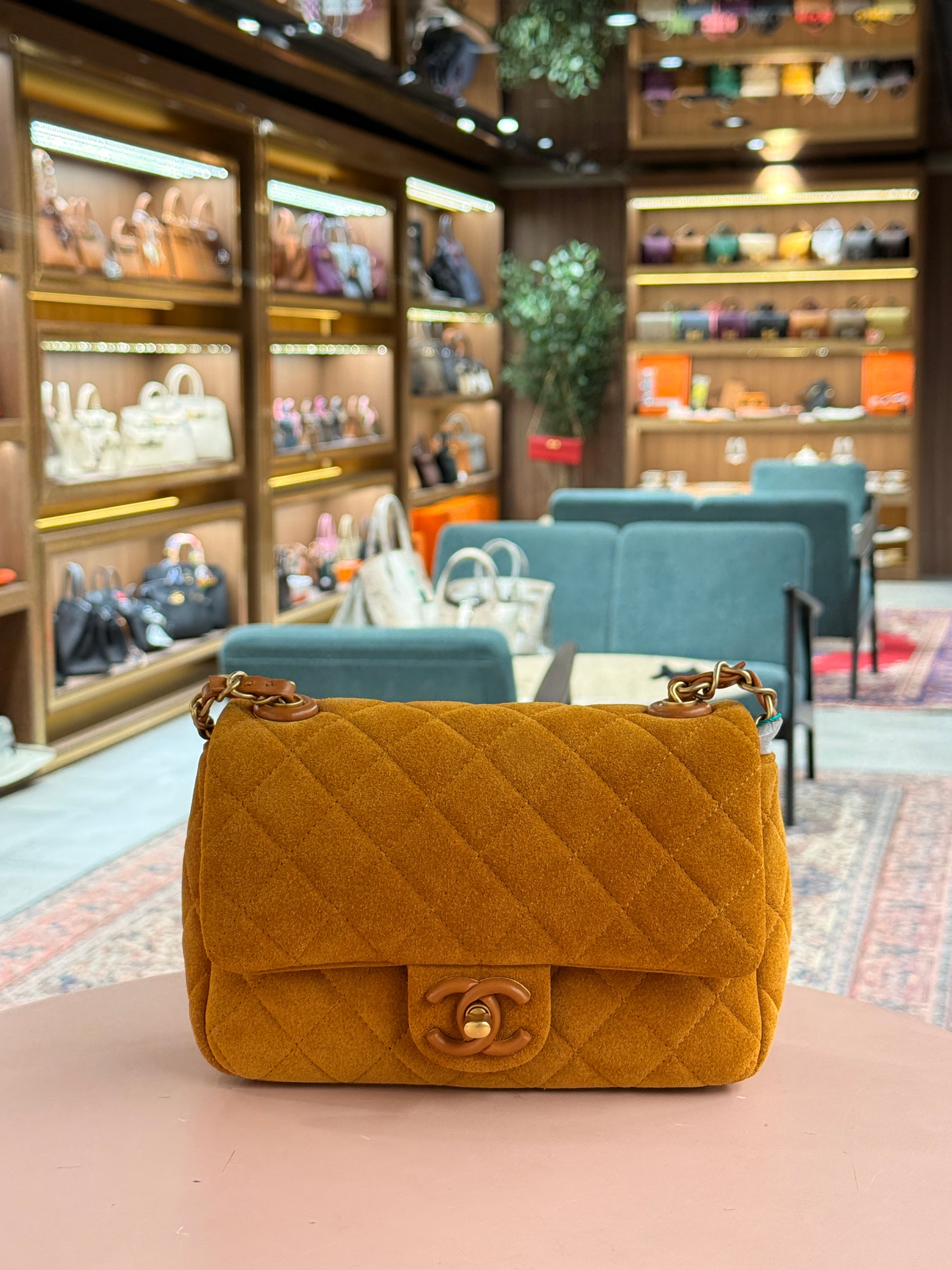Chanel | Classic Flap Bag (Small) – Suede – Mustard – Gold Hardware