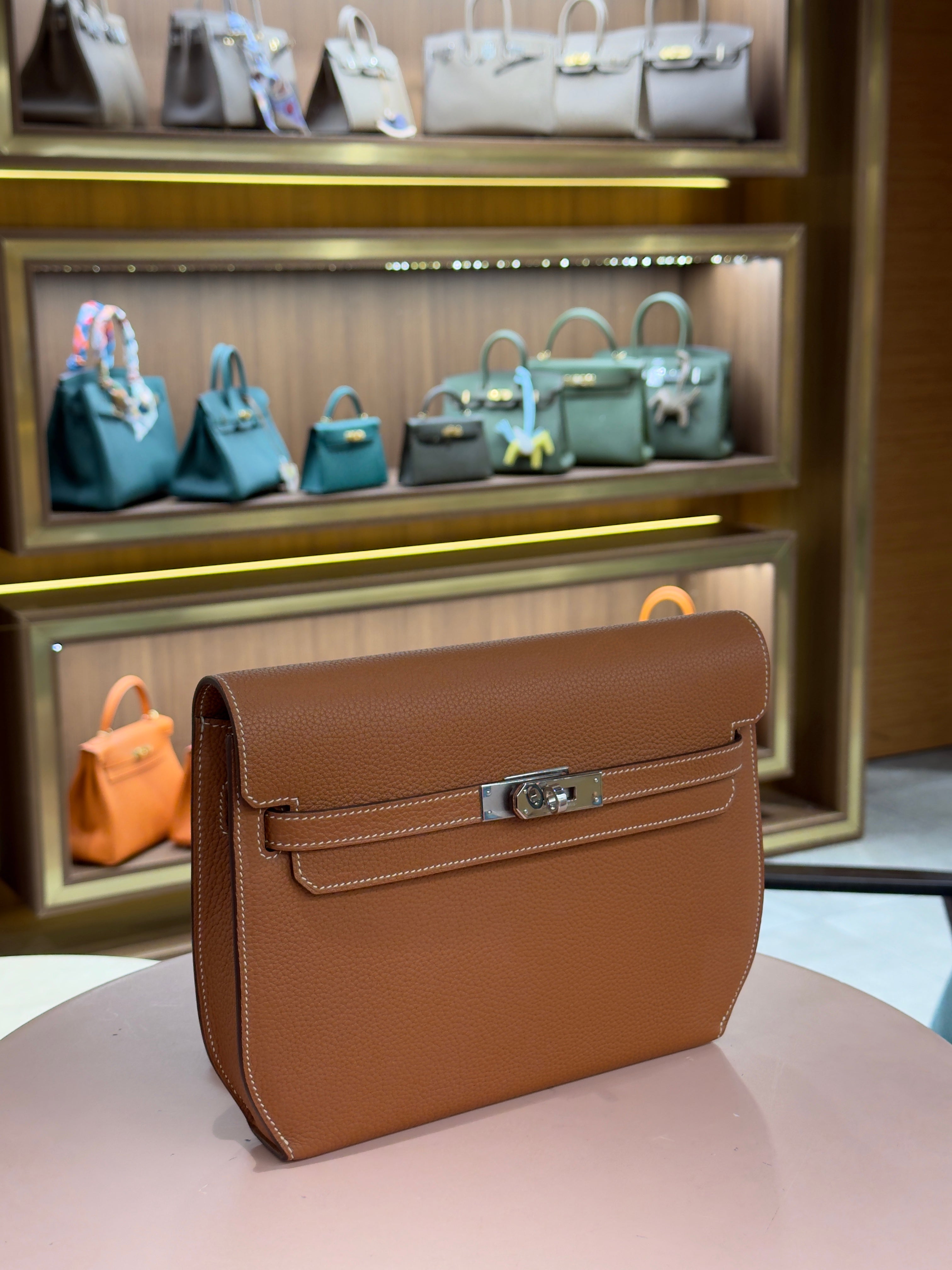 Hermes | Kelly Depeche – Togo – Gold – Silver Hardware