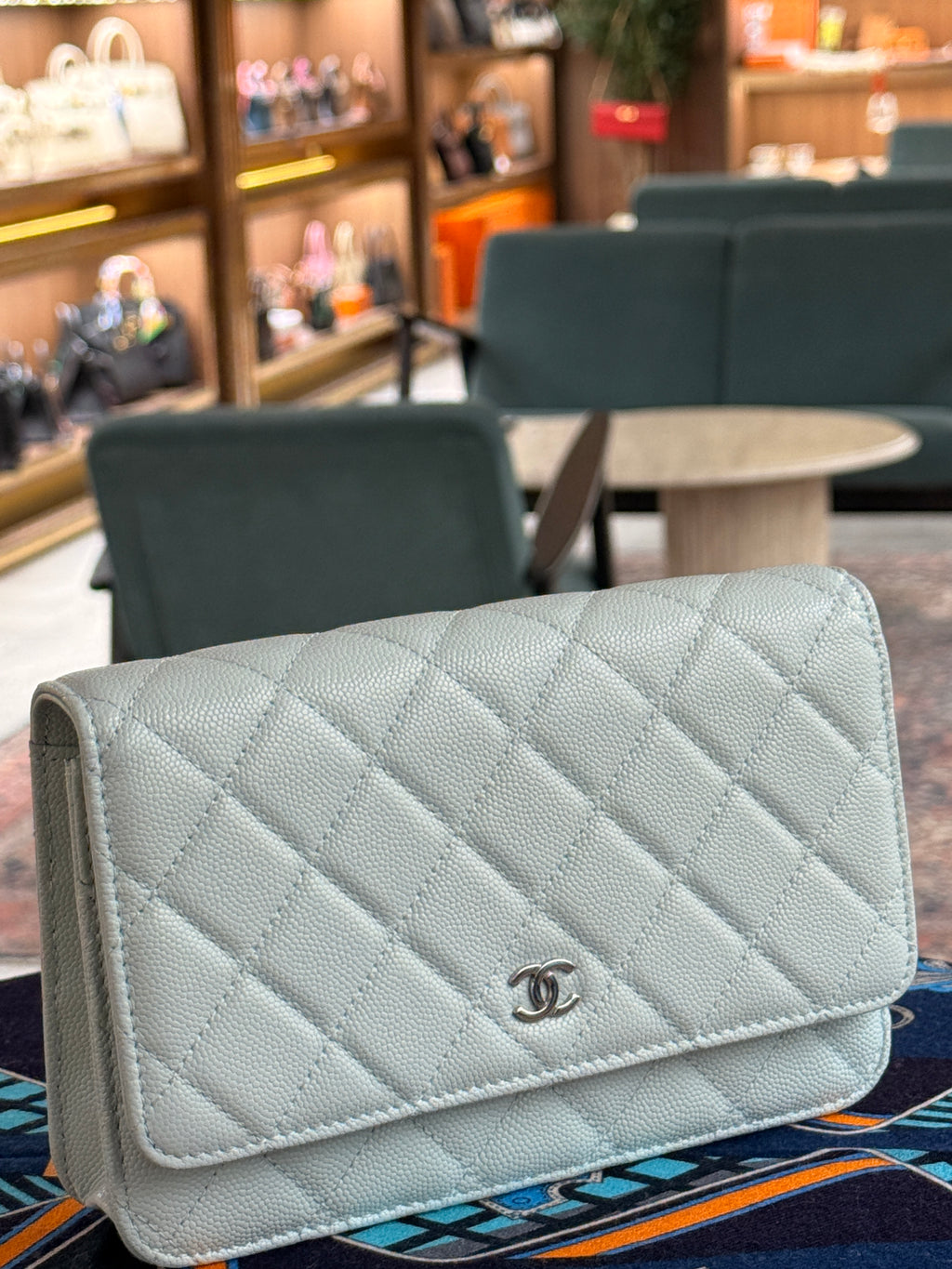 Chanel | Wallet on Chain (20) – Caviar – Light Blue – Silver Hardware